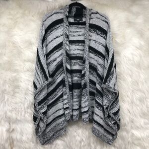 Women’s Lightweight Open Front Cardigan, Soft Knit Black & Grey, Kaftan SZ L/XL